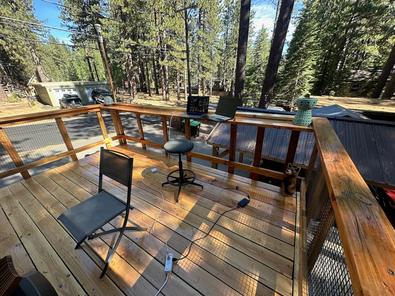 He made good use out of the refinished deck, turning it into his office for the last month of summer